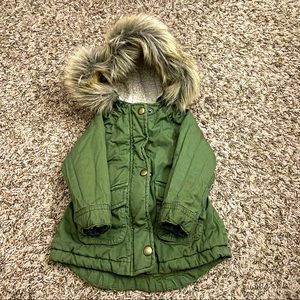 Baby parka jacket with faux fur hoodie | 12-18 months | army green
